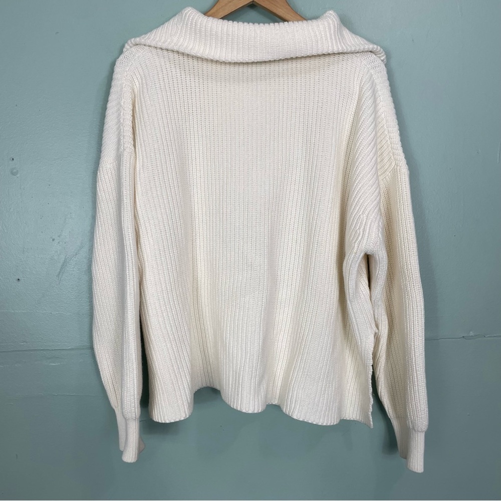 La Ligne Jacques Ribbed Cotton Sweater In Cream Women Sz XL Cotton Half Zip - Picture 12 of 12